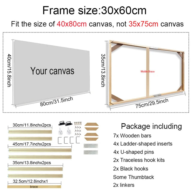 Fifth Avenue Wooden Frames for Canvas Art - Various Sizes -30x40 40x50 60x90cm