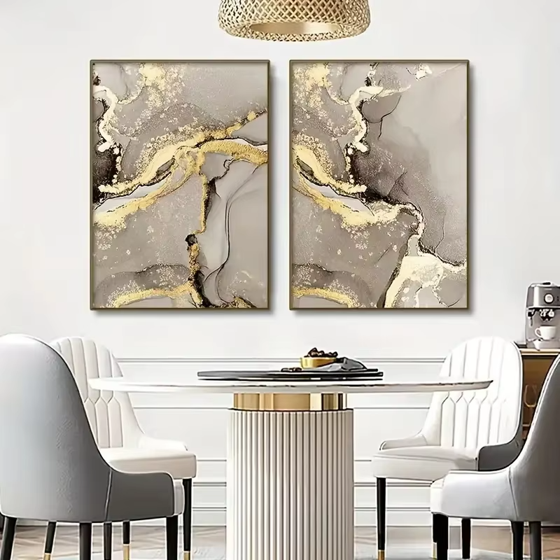 Atlantic 3pcs Marble Beige Golden Abstract Wall Art Set