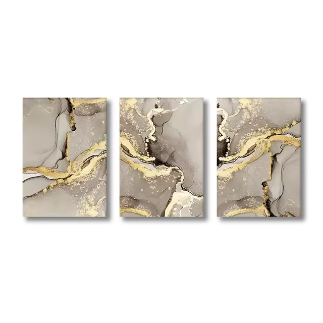 Atlantic 3pcs Marble Beige Golden Abstract Wall Art Set