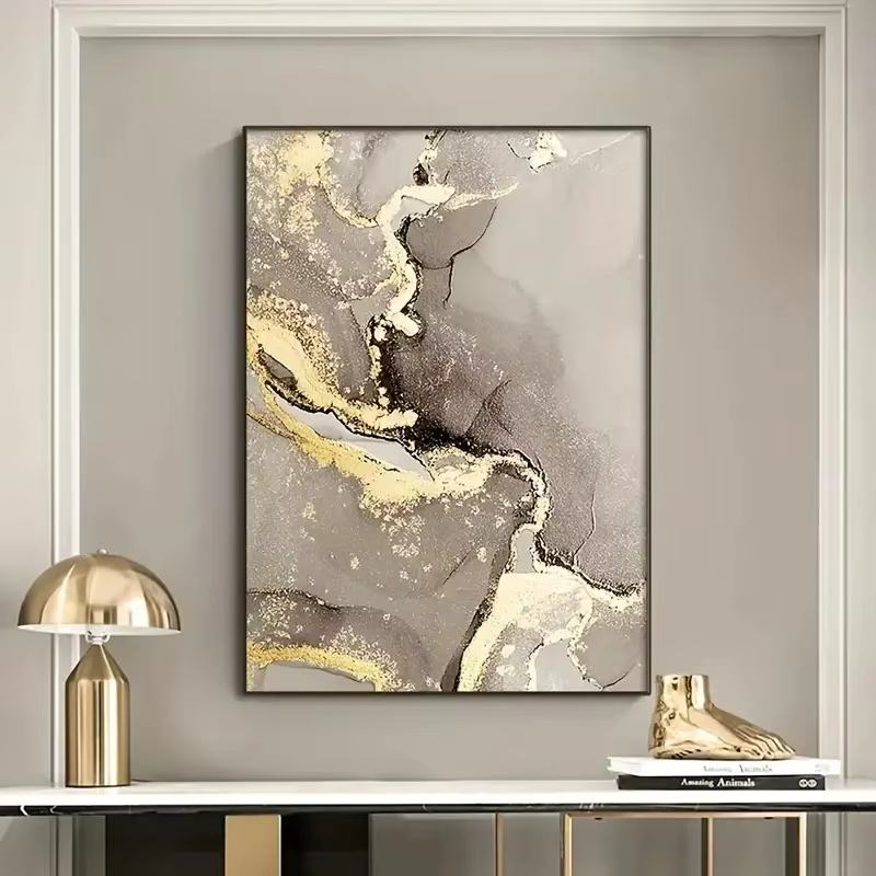 Atlantic 3pcs Marble Beige Golden Abstract Wall Art Set