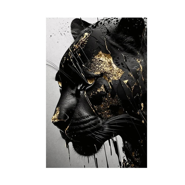 Black and Gold Panther Abstract Wall Art Posters and Prints Canvas Painting Wall Pictures