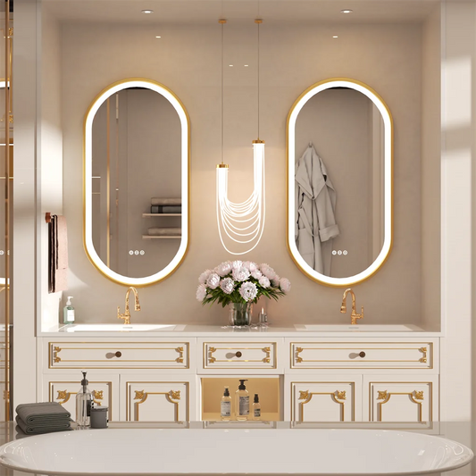 Casper Oval LED Bathroom Mirror with Gold Frame & Demister