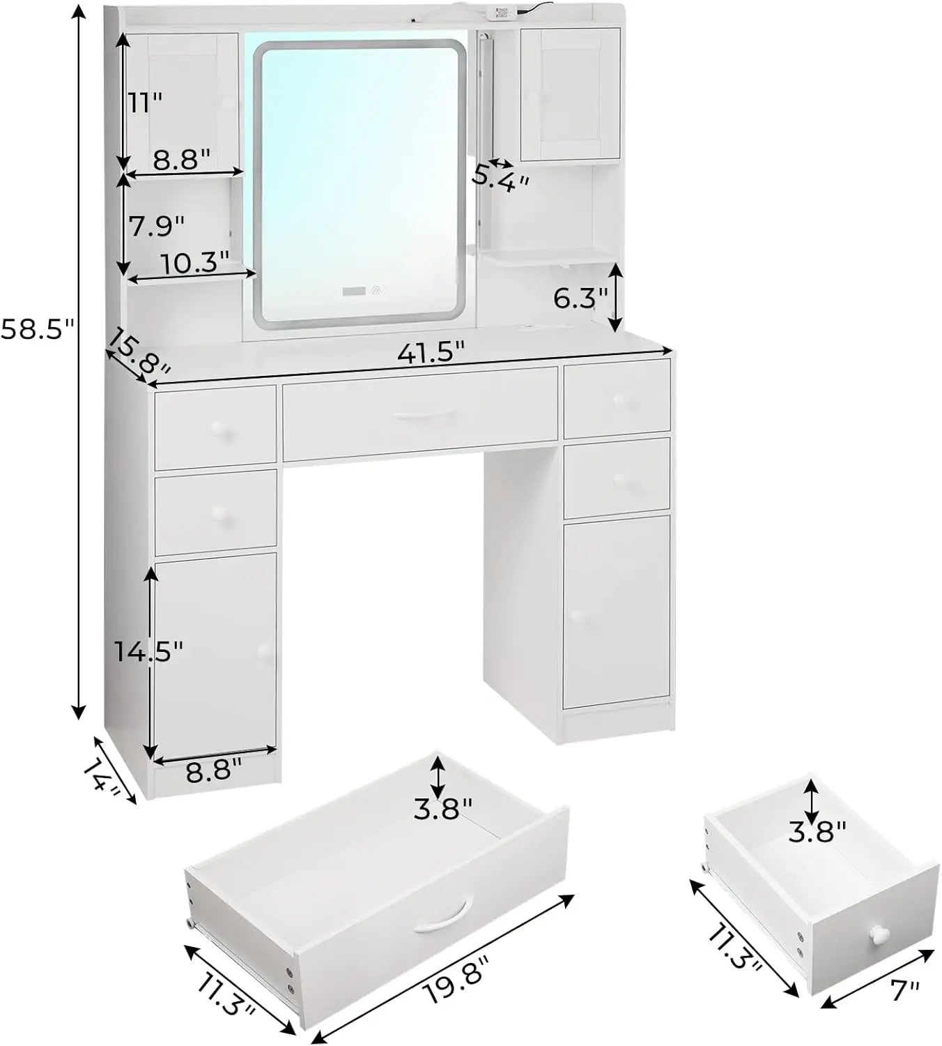 Covington Dressing Table with LED Lights & Storage