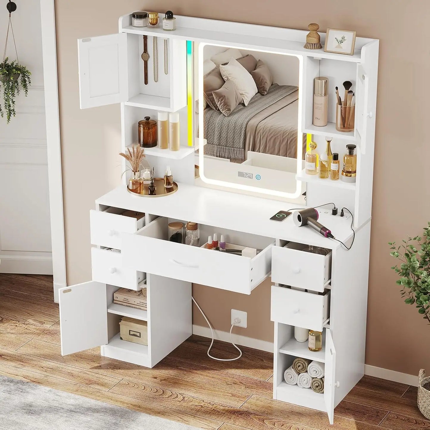 Covington Dressing Table with LED Lights & Storage