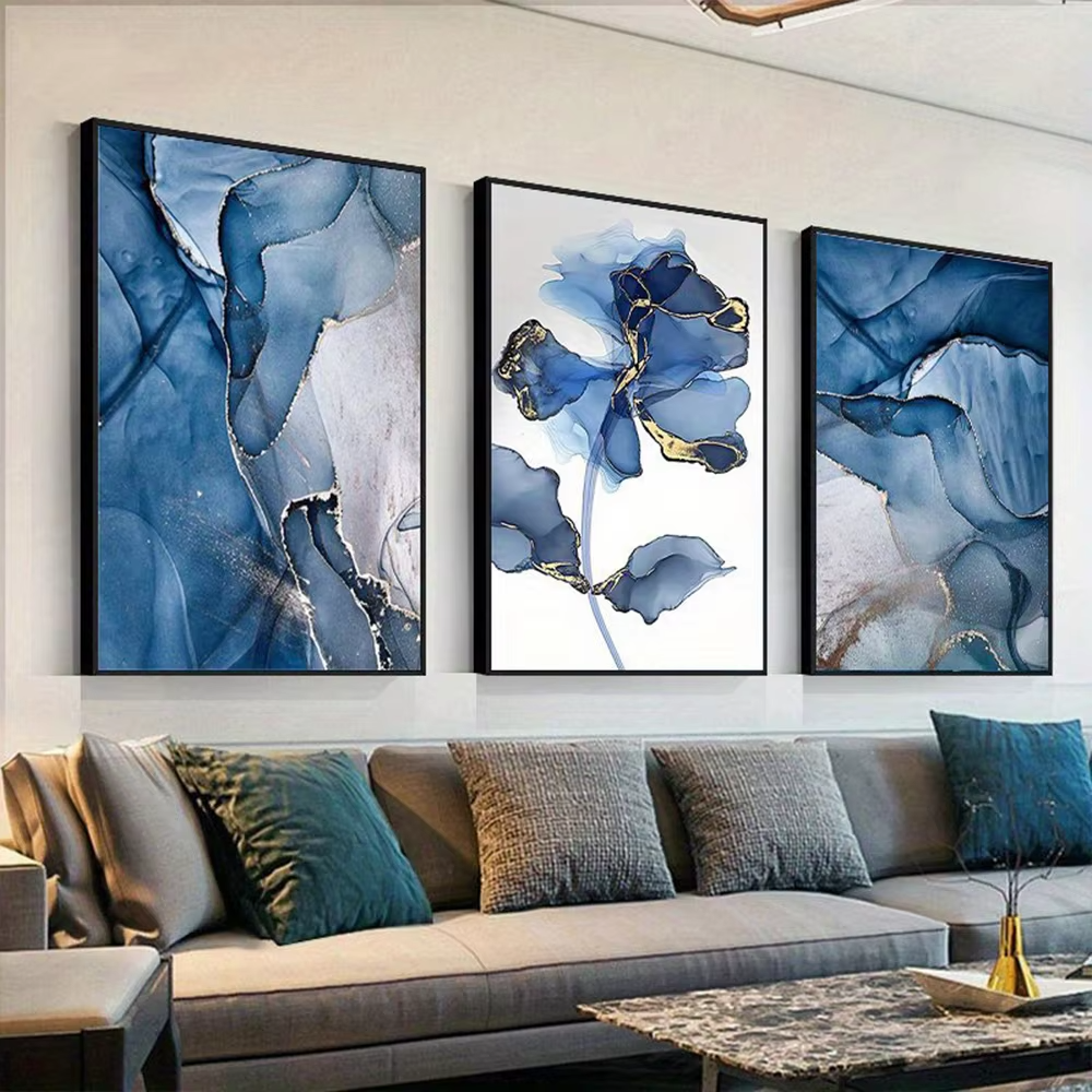 Hudson Blue Series 3-Piece Abstract Canvas Art