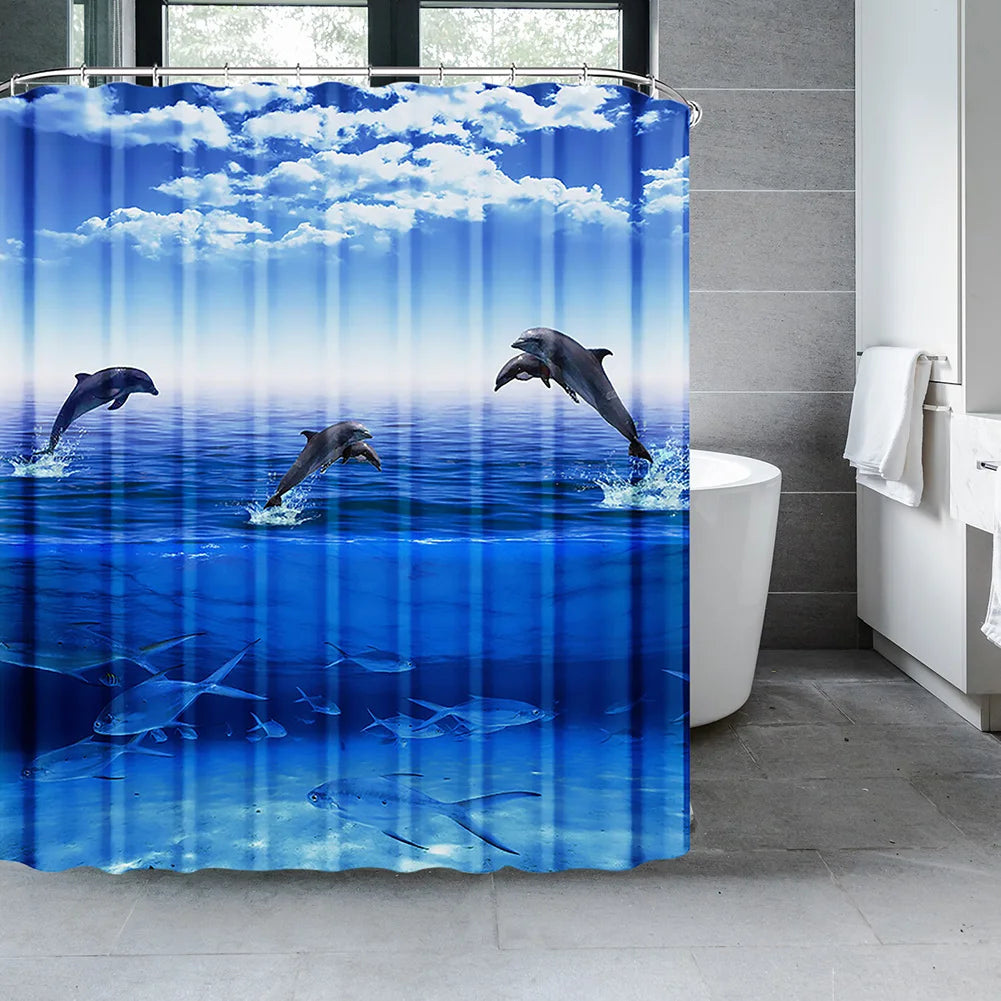 Humpie Dolphin Ocean Theme Shower Curtain Set with Hooks