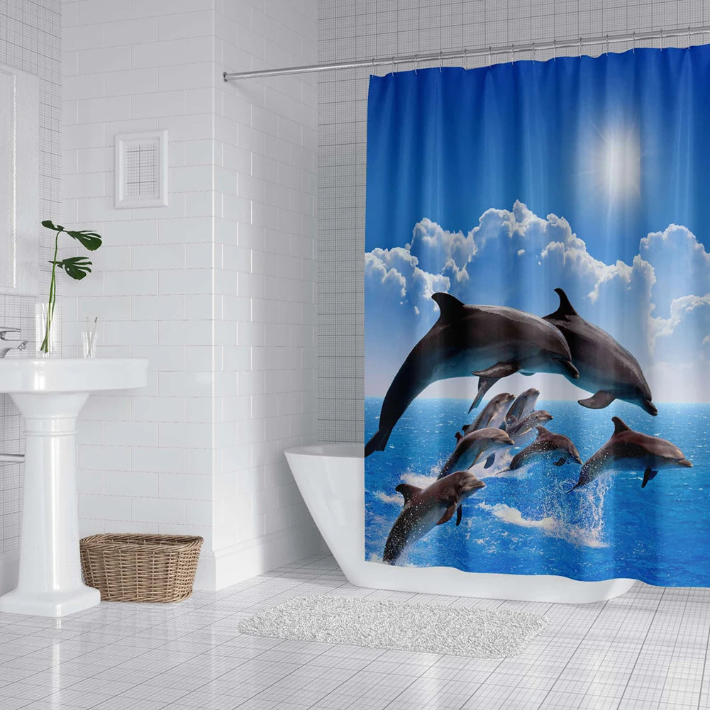 Humpie Dolphin Ocean Theme Shower Curtain Set with Hooks