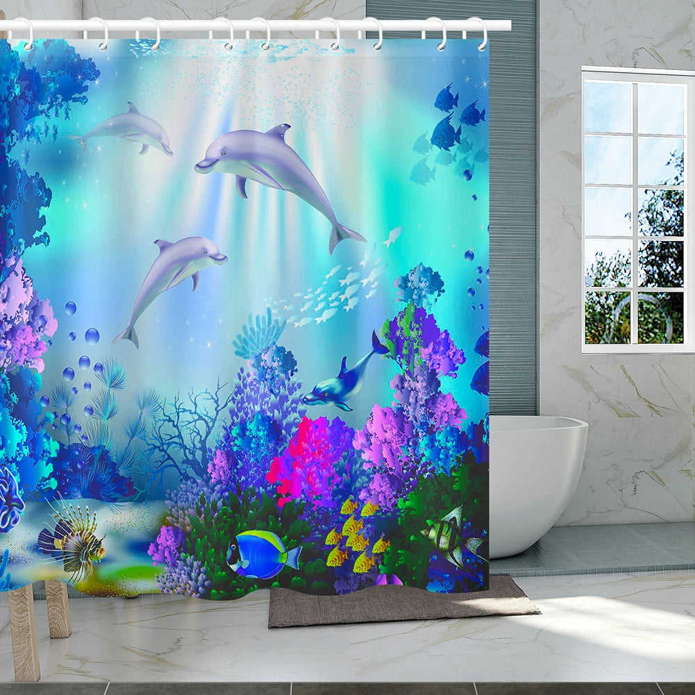 Humpie Dolphin Ocean Theme Shower Curtain Set with Hooks