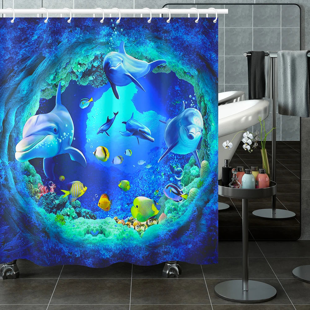 Humpie Dolphin Ocean Theme Shower Curtain Set with Hooks