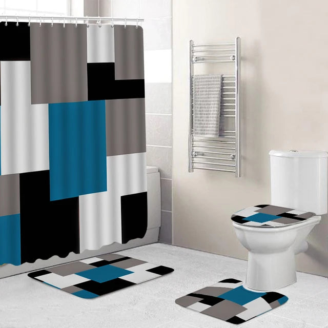 Katy 4-Piece Bathroom Set: Shower Curtain & Mats