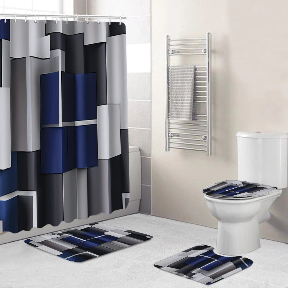 Katy 4-Piece Bathroom Set: Shower Curtain & Mats