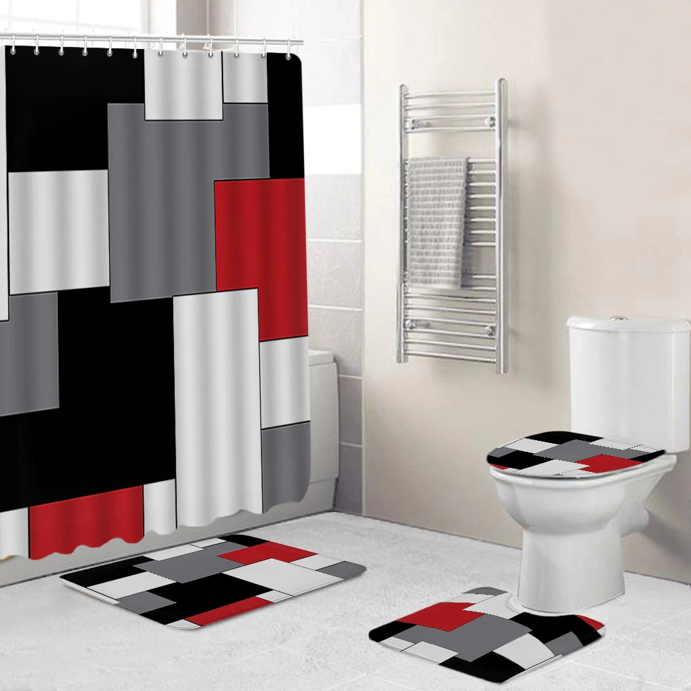 Katy 4-Piece Bathroom Set: Shower Curtain & Mats