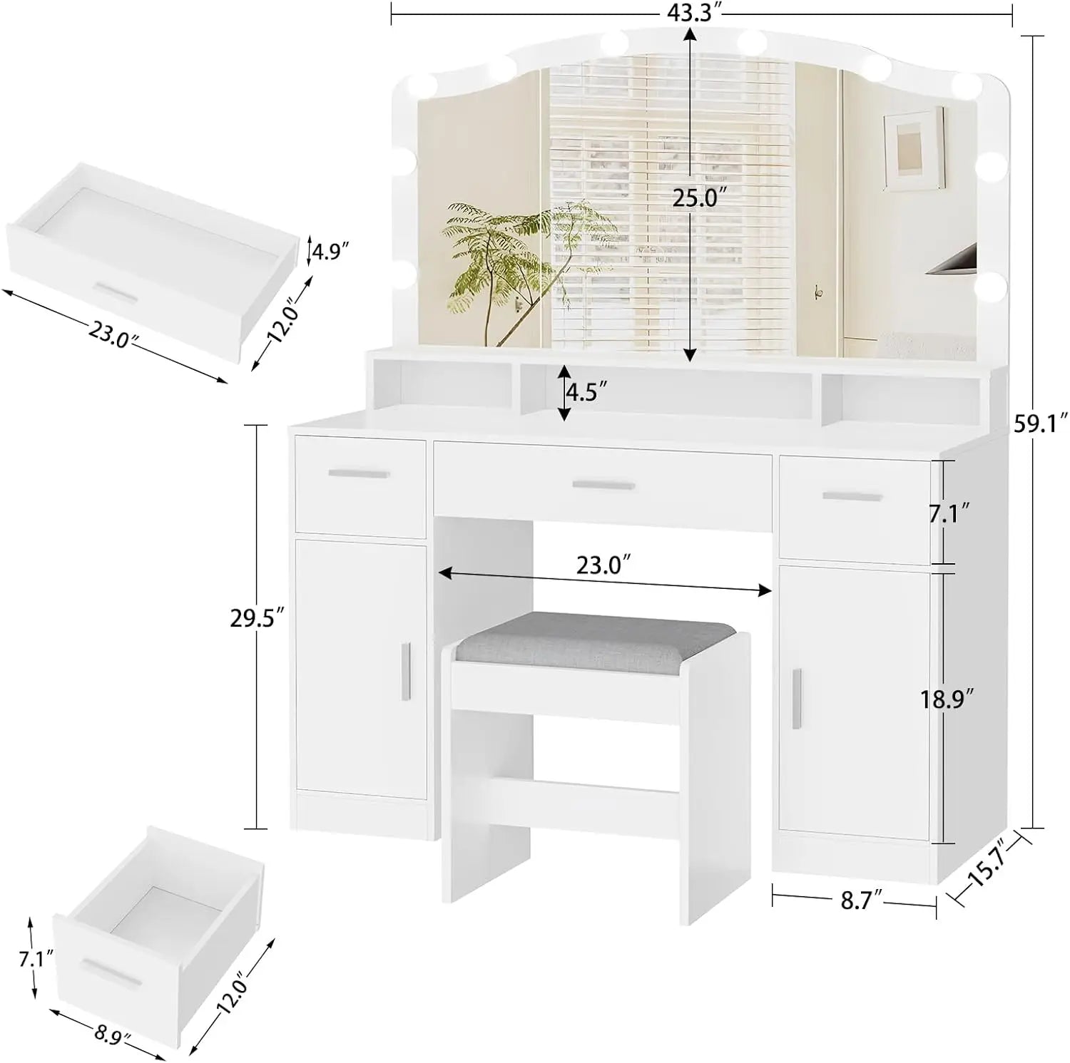 Kodiak LED Makeup Vanity Table with Storage & Lights