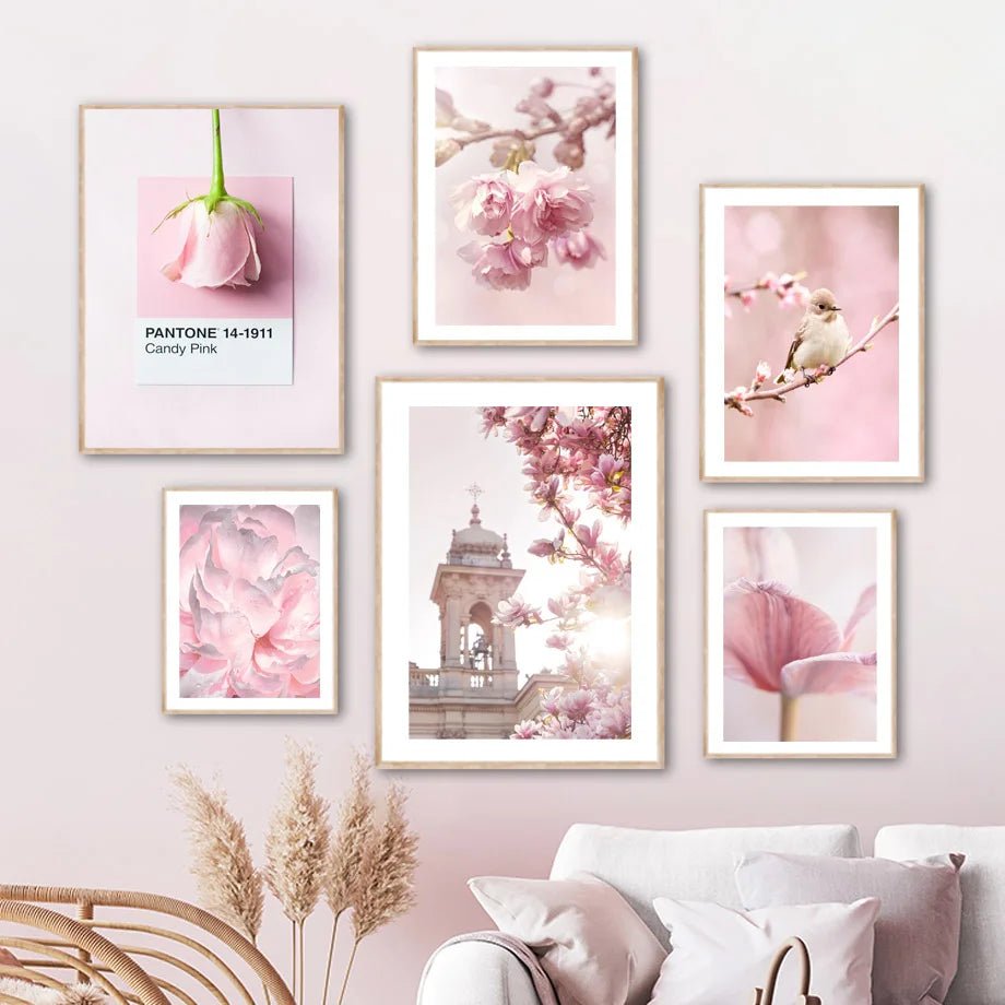 Lush Pink Rose & Orchid Garden Canvas Wall Art