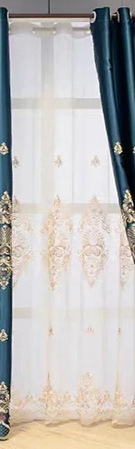 Mulholland Luxury Blue Embroidered Blackout Curtains - 2PC