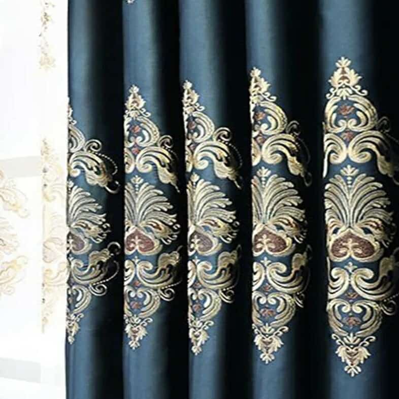 Mulholland Luxury Blue Embroidered Blackout Curtains - 2PC