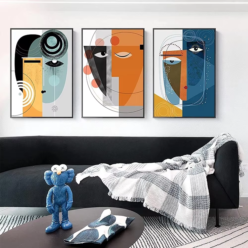 Salem 3PCS Frameless Abstract Geometric Women Face Canvas Paintings