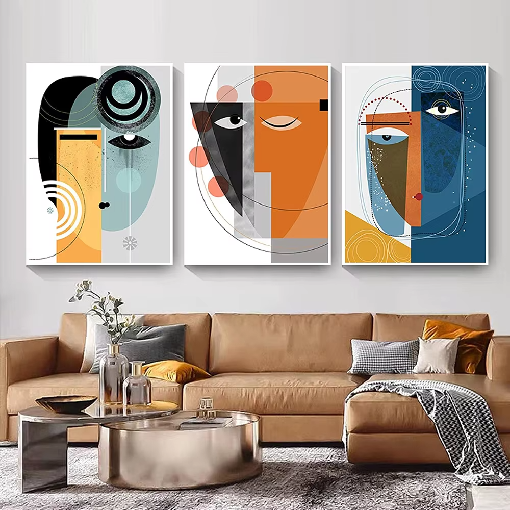 Salem 3PCS Frameless Abstract Geometric Women Face Canvas Paintings