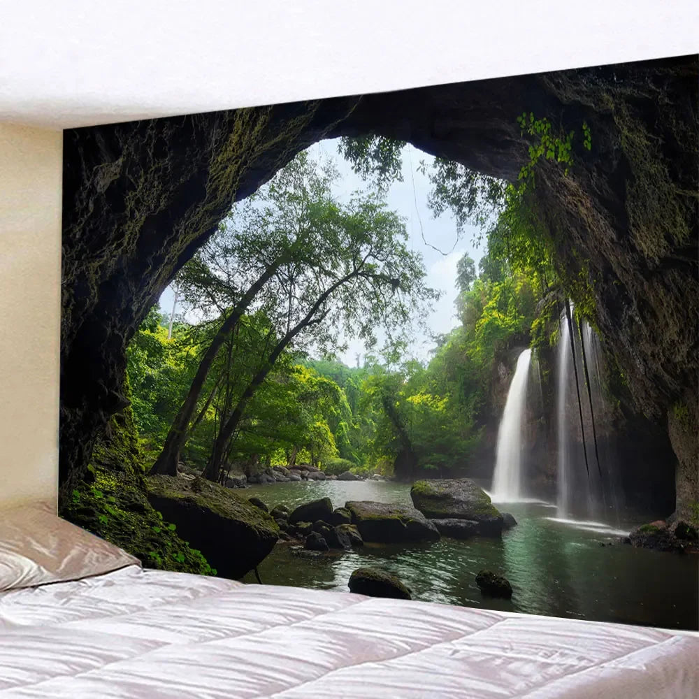 Tucson Ocean Landscape Wall Tapestry with Waterfall