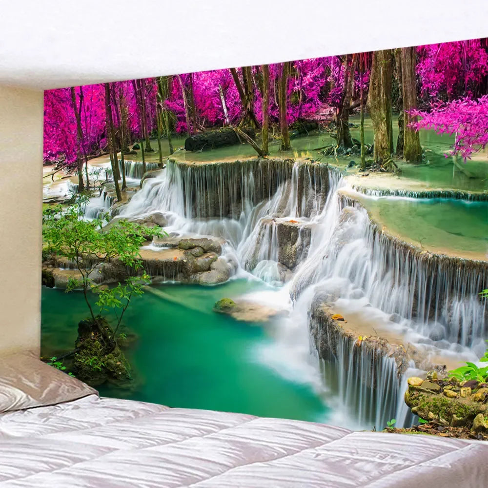 Tucson Ocean Landscape Wall Tapestry with Waterfall