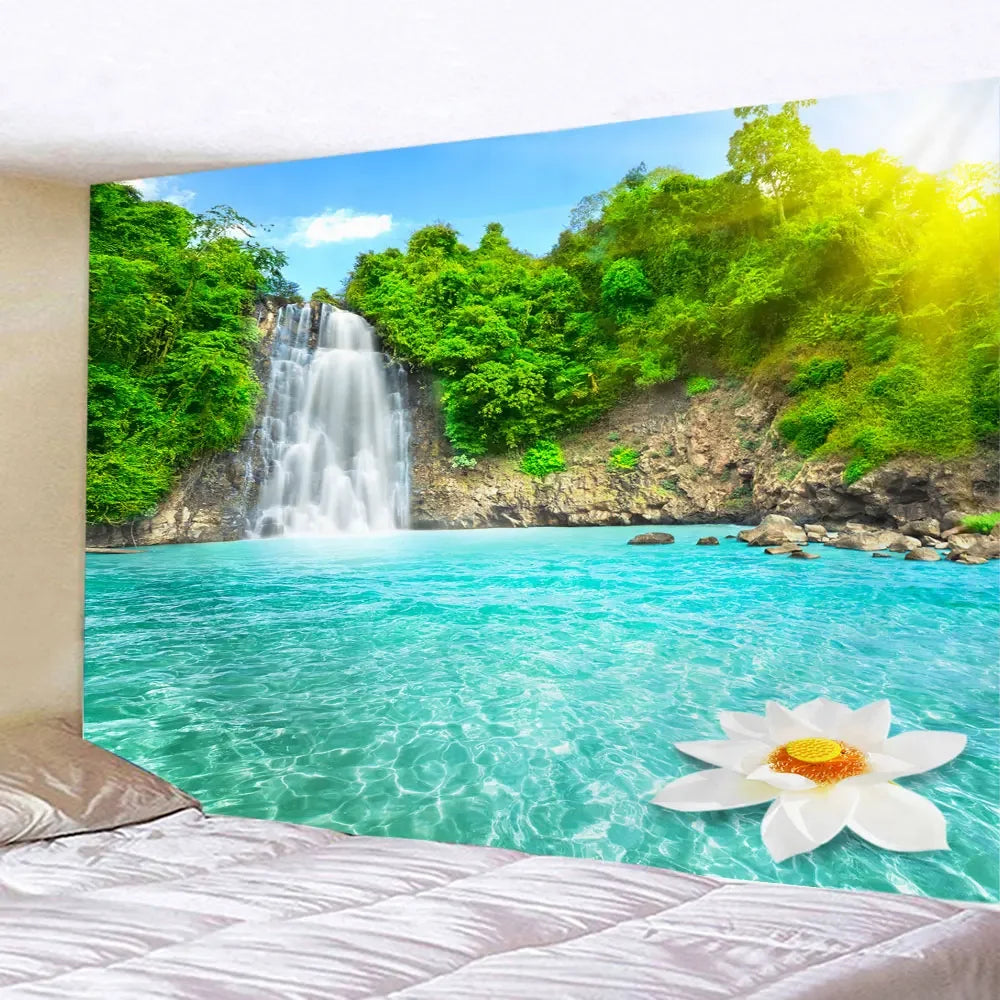 Tucson Ocean Landscape Wall Tapestry with Waterfall