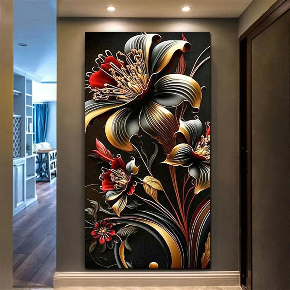 Tuscaloosa Large Painting Black & Gold Flowers