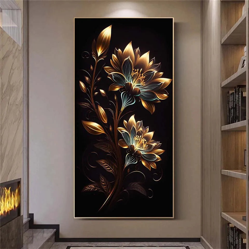 Tuscaloosa Large Painting Black & Gold Flowers