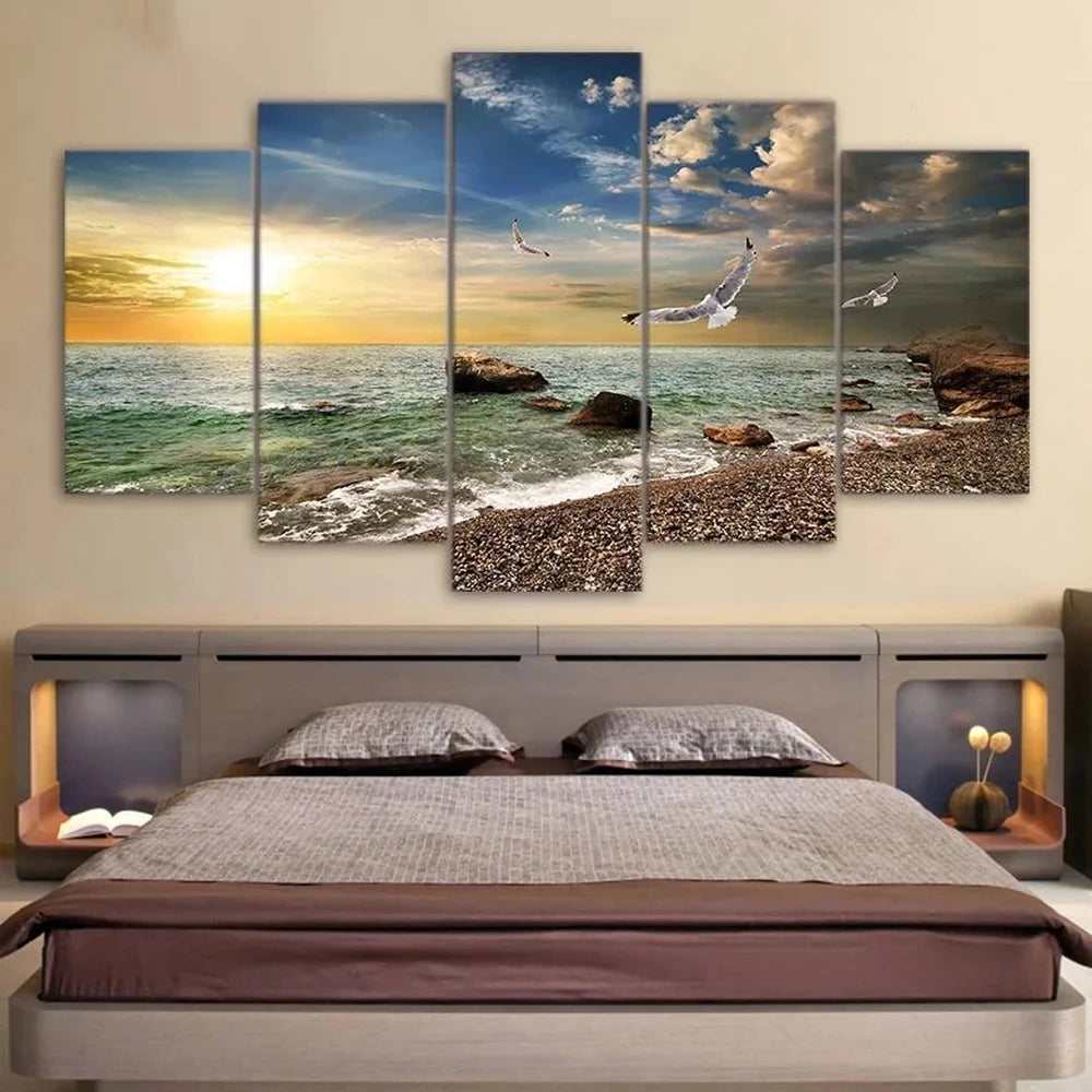 Wall Street 5-Panel Beach Sunset Canvas Art Set