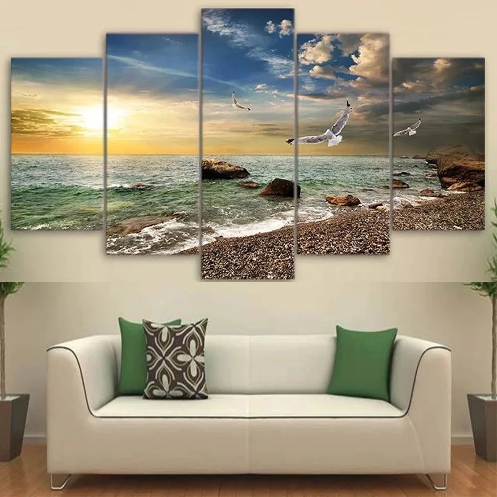 Wall Street 5-Panel Beach Sunset Canvas Art Set