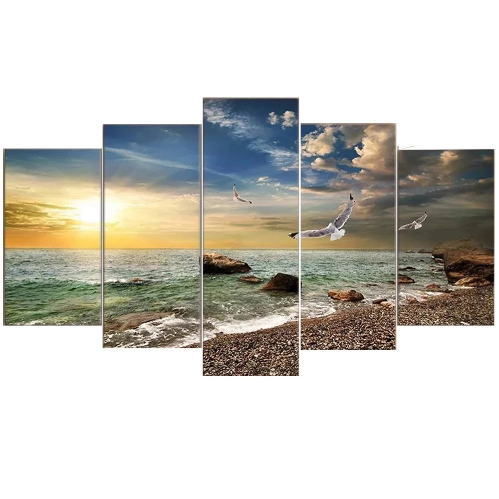 Wall Street 5-Panel Beach Sunset Canvas Art Set